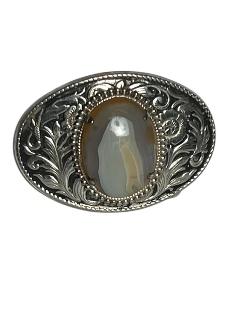 Unisex Silver-tone Western Style Oval Belt Buckle Agate Stone Cabochon
